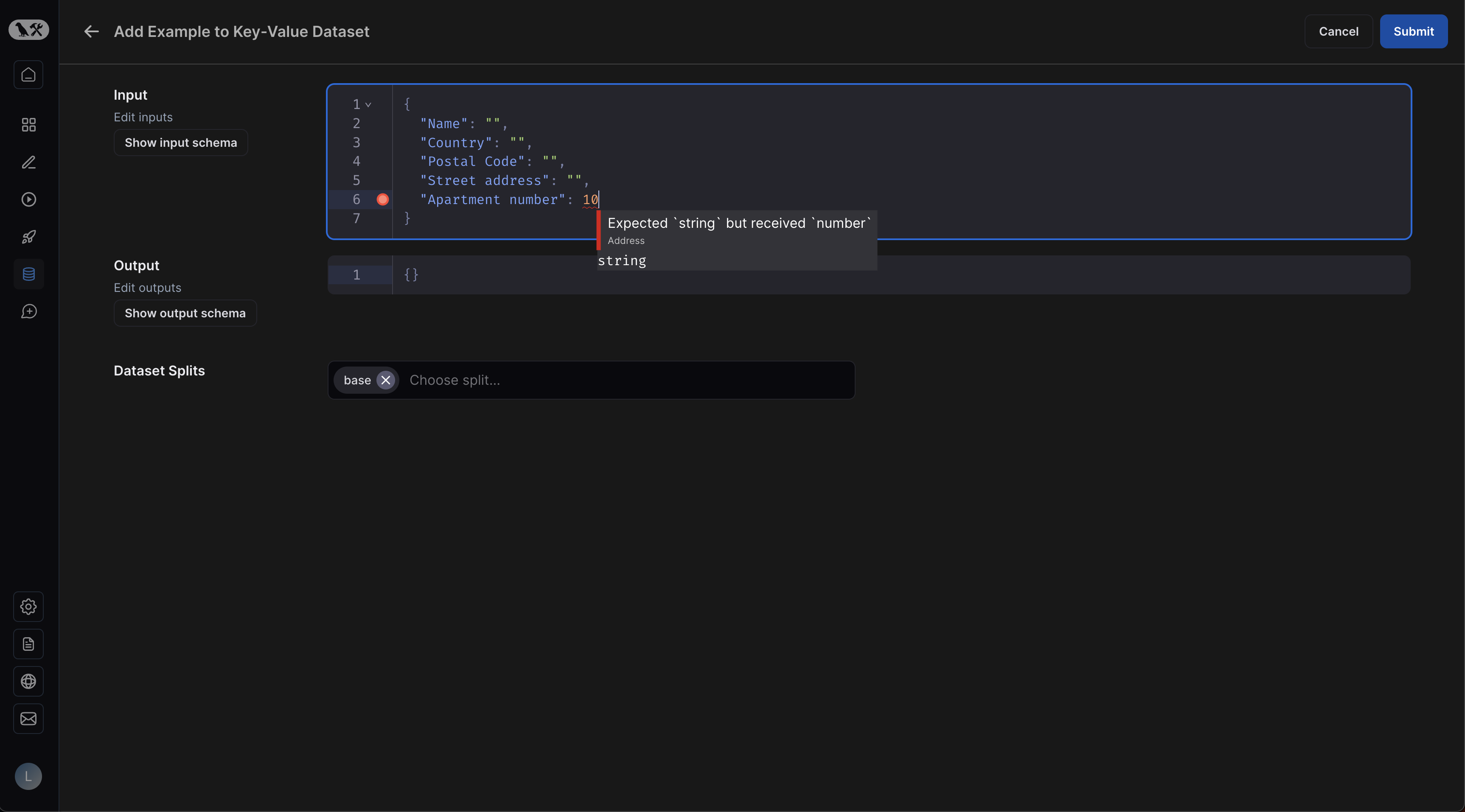 Schema validation on example creation